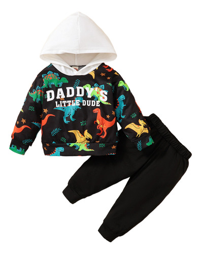 Conjunto Casual De Manga Larga Para Niños Con Estampado Negro 6-9 M