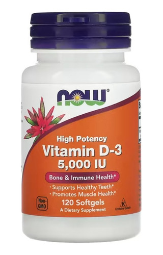 Vitamina D3, Alta Potencia, 5000 Ui, 120 Cápsulas Now Foods