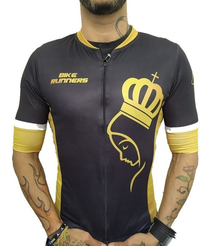 Camisa Ciclismo Bike Runners Aparecida Premium Preta Dourada