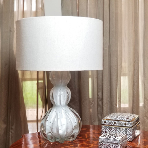 Abajur De Sala De Murano - Cristais Labone - Cor Branca 40cm Cúpula Branco Estrutura Branco