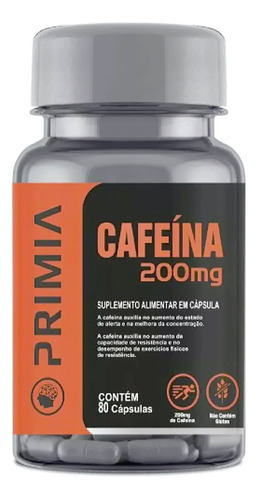 Suplemento Cafeína 200mg Primia, 80 Cápsulas