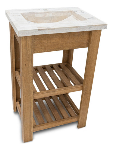 Imagen 8 de 9 de Vanitory Laqueado Eucalipto 50cm Bacha Travertino