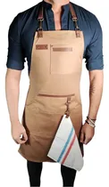 Comprar Delantal Extra Largo Gabardina Y Cuero Multiuso Uniformes Color Camel Diseño de la tela Lisa