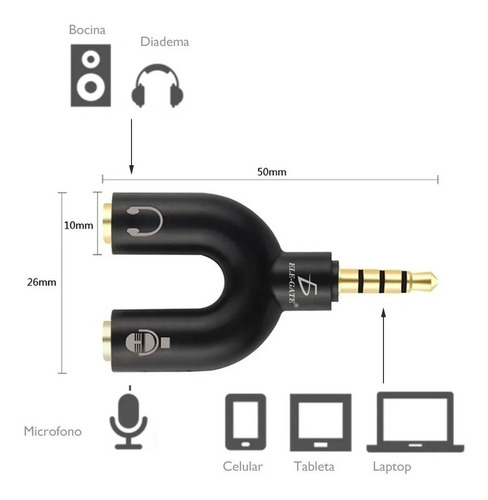 Imagen 2 de 5 de Adaptador Splitter Divisor 1 A 2 Plug 3.5 Micro/audio