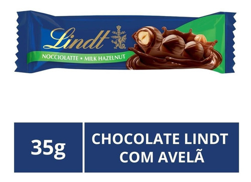 Chocolate Lindt Barra, Ao Leite Com Avelã, Barrinha De 35g.