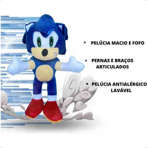 Boneco Sonic Pelúcia Cor Cinza Antialérgico 50cm Bonito