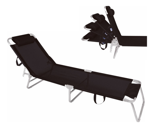 Cadeira Espreguiçadeira Reclinável 4 Posições Alumínio Preta