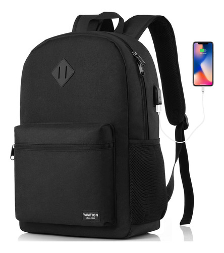 Yamtion Mochila Negra Para Mujeres Y Hombres, Mochila Escola