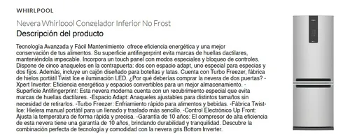 Nevera Whirlpool Congelador Inferior No Frost (Usado)