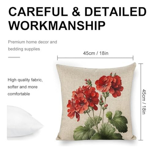 Set De 2 Fundas De Almohada De 45 X 45 Cm Con Flores Rojas,