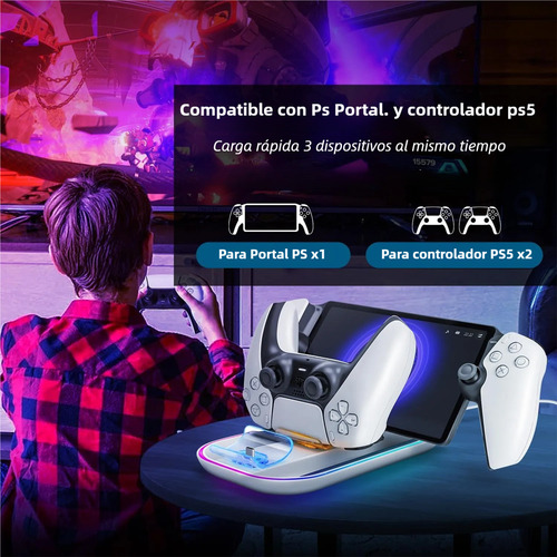 Estación De Carga 3 En 1 Para Ps Portal Y Controlador Ps5