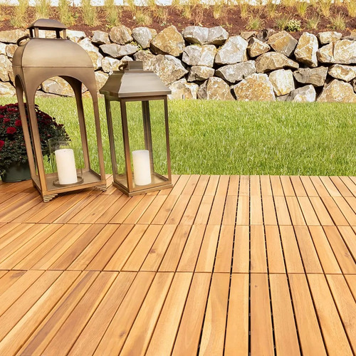 2 Cajas Piso Modular Deck Acacia Para Jardín, Regadera 20pz