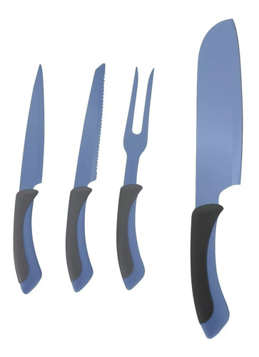 Set X4 Cuchilla Cuchillos Y Tenedor Trinchante