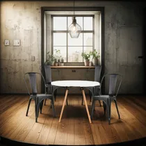 Comprar Juego Comedor Eames Mesa Redonda 80cm + 4 Sillas Tolix Ev Color Blanco Diseño de la tela de las sillas Liso