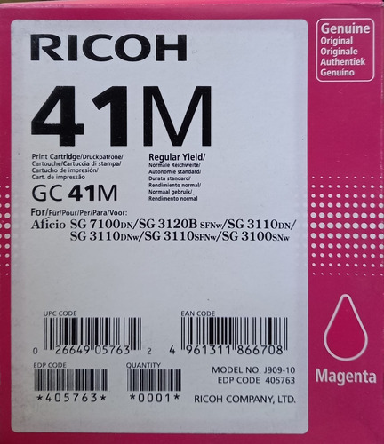 Cartucho De Gel Ricoh Gc41m Magenta