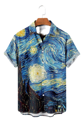 Camisa Hawaiana Unisex Retro De Van Gogh, Camisa De Playa Pa