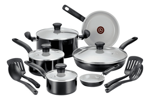 Set 14 Utensilios De Cocina T-fal De Cerámica Color Negro