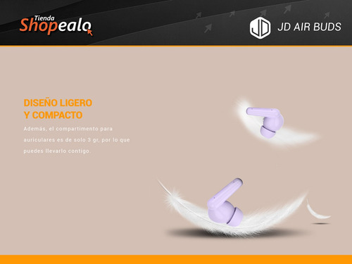 Imagen 5 de 8 de Auricular Inalambrico In Ear Bluetooth Jd Air Buds Lila Cta*