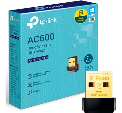 Adaptador De Red Tp-link Wifi Usb Banda Dual Archer T2u Nano