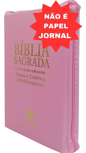 Bíblia Sagrada Com Ajudas Adicionais E Harpa Letra Hipergigante - Capa Com Zíper Rosa Lisa