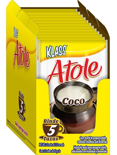 Klass Atole Sabor A Coco - 12 Piezas