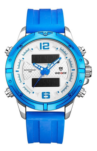 Relógio Masculino Weide Anadigi Wh8602 Azul E Branco