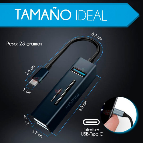 Hub Adaptador Tipo C Lector Usb 3.0 Memorias Micro Sd Otg Ha