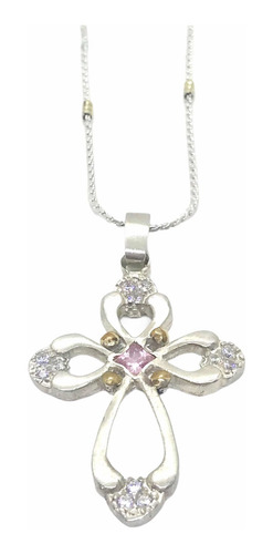 Cadena Almendrade Plata Con Cruz De Plata Y Oro.