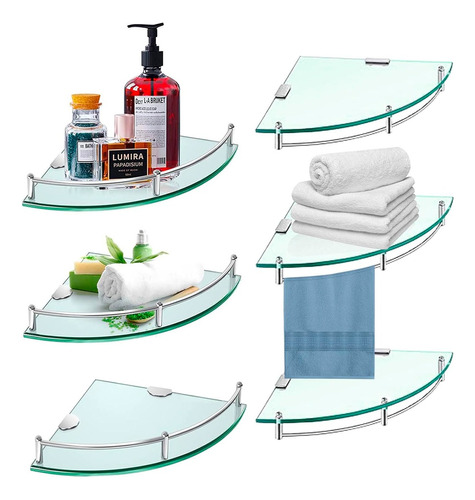 6 Niveles Repisa De Esquina Vidrio Templado Baño Organizador Color Plateado