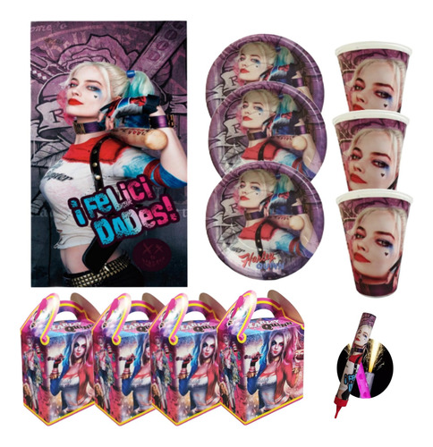 Harley Quinn Paquete De Fiesta Basico Cumpleaños 30 Niñas Rojo Lisa Harley Quinn