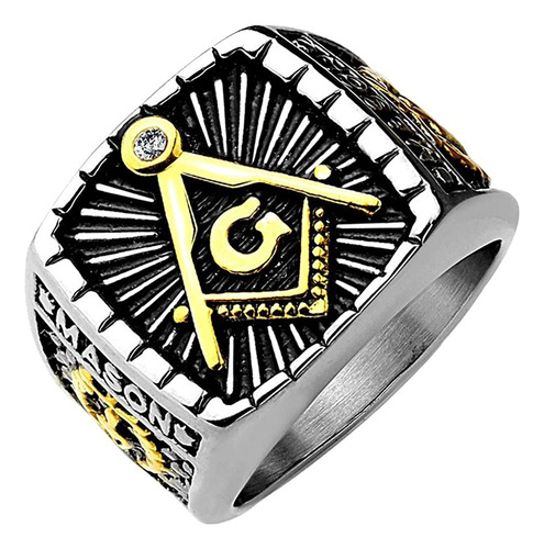 Masonones Masonic Ip Oro Y Bruñido Cara Cuadrado Anillo De F