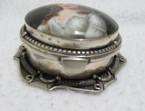 Alhajero Pastillero Plata 925 Miniatura Porcelana Joven Dama (Usado)