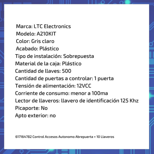 Imagen 5 de 8 de Control Accesos Autonomo Abrepuerta + 10 Llaveros