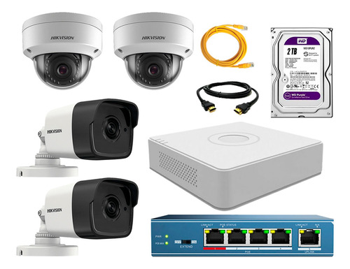 Camara De Seguridad Ip Full Hd Kit 4 Hikvision Disco 2tb Wd