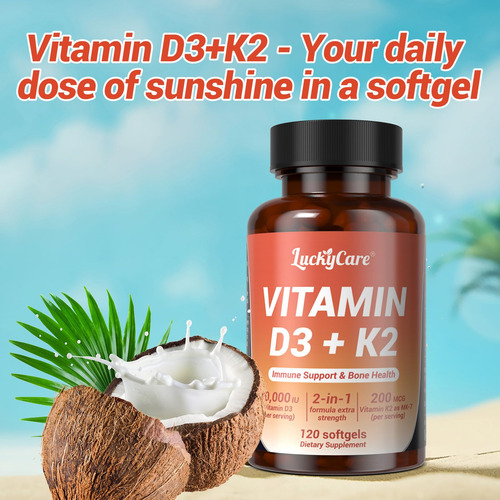 Luckycare Suplemento Vitamina D3 K2 10000 Ui Aceite Coco 120