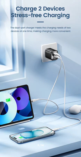 Cargador Dual Gan 33w Para iPhone 16-15-14-13 iPad Samsung