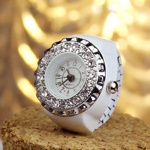 Reloj De Acero Con Anillo De Cristal Blanco Para Mujer Y Niñ