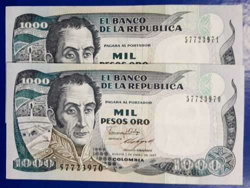 Billetes De 1000 Mil Pesos Colombianos 1987 Para Coleccionar