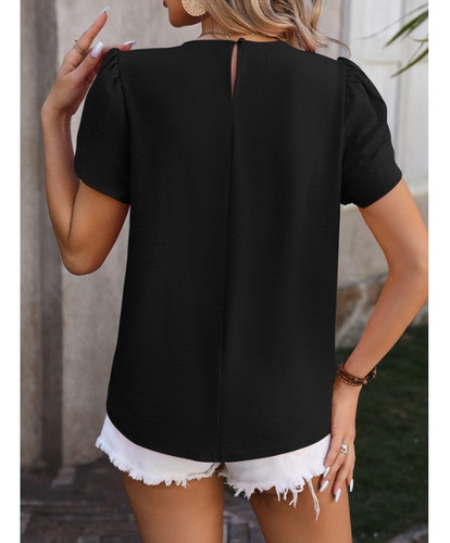 Blusa Casual De Día Lisa Con Mangas Con Volantes Para Mujer