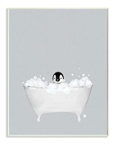 Stupell Industries Penguin Blue Bath Lindo Diseño De Animal,