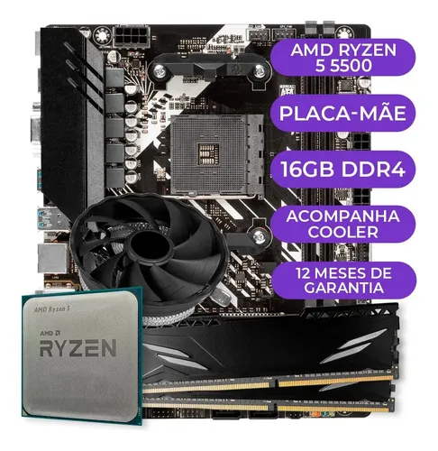 Kit Upgrade Gamer Amd Ryzen 5 5500 + B450m + 16gb Ddr4 Cor Preto