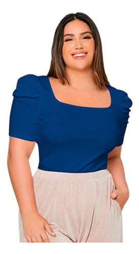 Blusa Polera Cuello Cuadrado Manga Bombache Plus Size B006