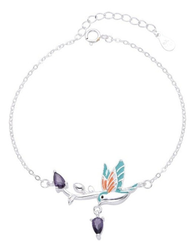 Pulsera Dije Plata Colibrí Picaflor Ave Mujer Color Plateado