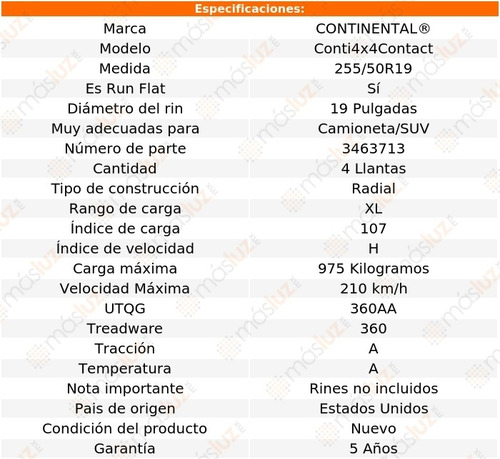 Llantas (4) Conti Conti4x4contact 255/50r19 107 H Run Flat