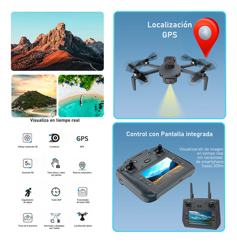 Drone Vak W7 Gps Wifi Control Con Pantalla Cámara