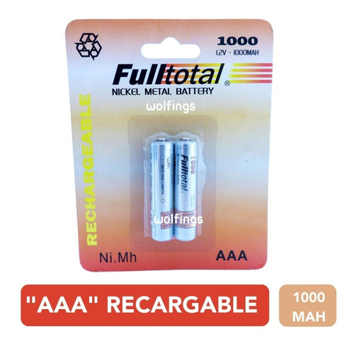 2 Pilas Aaa Recargable 1000 Mah Ni.mh Larga Duracion