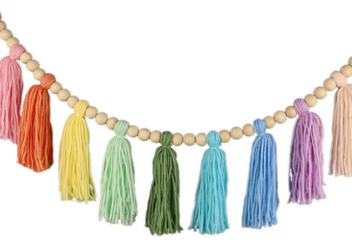 My Guirnalda De Borlas Con Cuentas De Madera 12 Colores