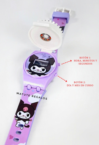 Reloj Juguete Kuromi C/ Tapa Giratoria Y Luces Multicolores Kuromi