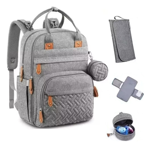 Mochila Maternal Bebé Gran Capacidad Impermeable + Cambiador Color Gris claro