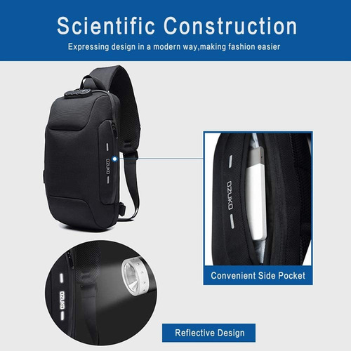 Ozuko Sling Usb Mochila Antirrobo Para Hombre